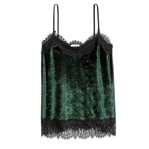 Velvet Tank Top with Lace Trim